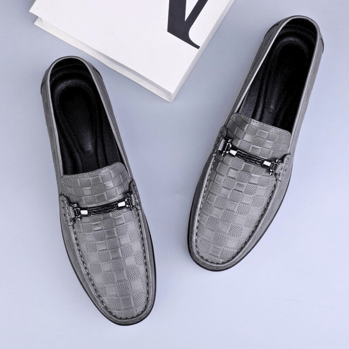 Nortvale - Plaid Genuine Leather Loafers - 14:691#Grey;200000124:200000334