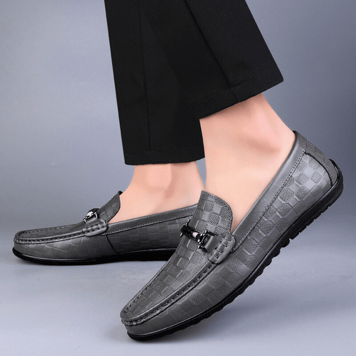 Nortvale - Plaid Genuine Leather Loafers - 14:691#Grey;200000124:200000334