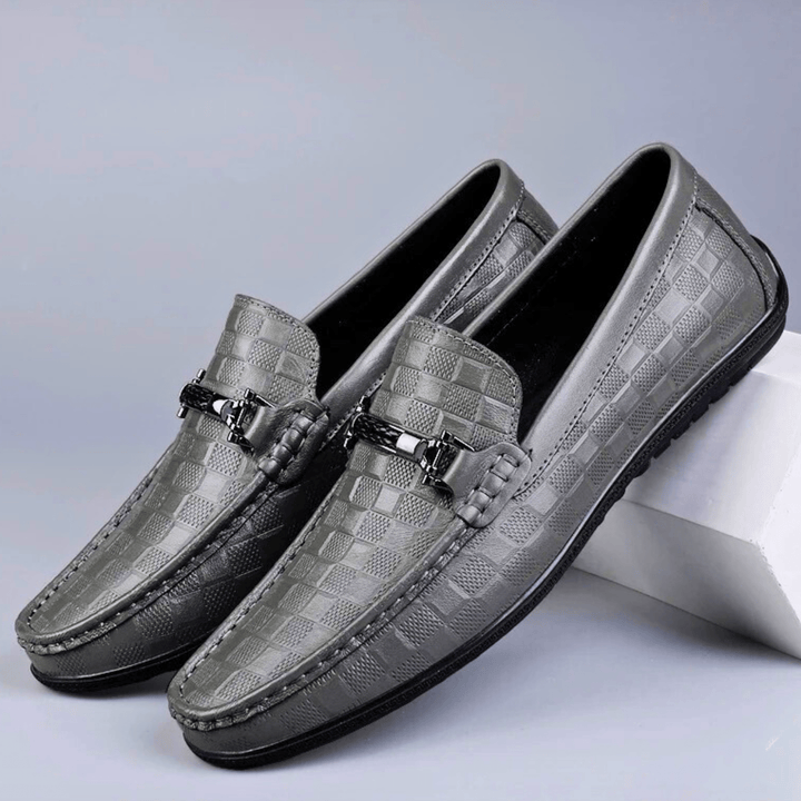Nortvale - Plaid Genuine Leather Loafers - 14:691#Grey;200000124:200000334