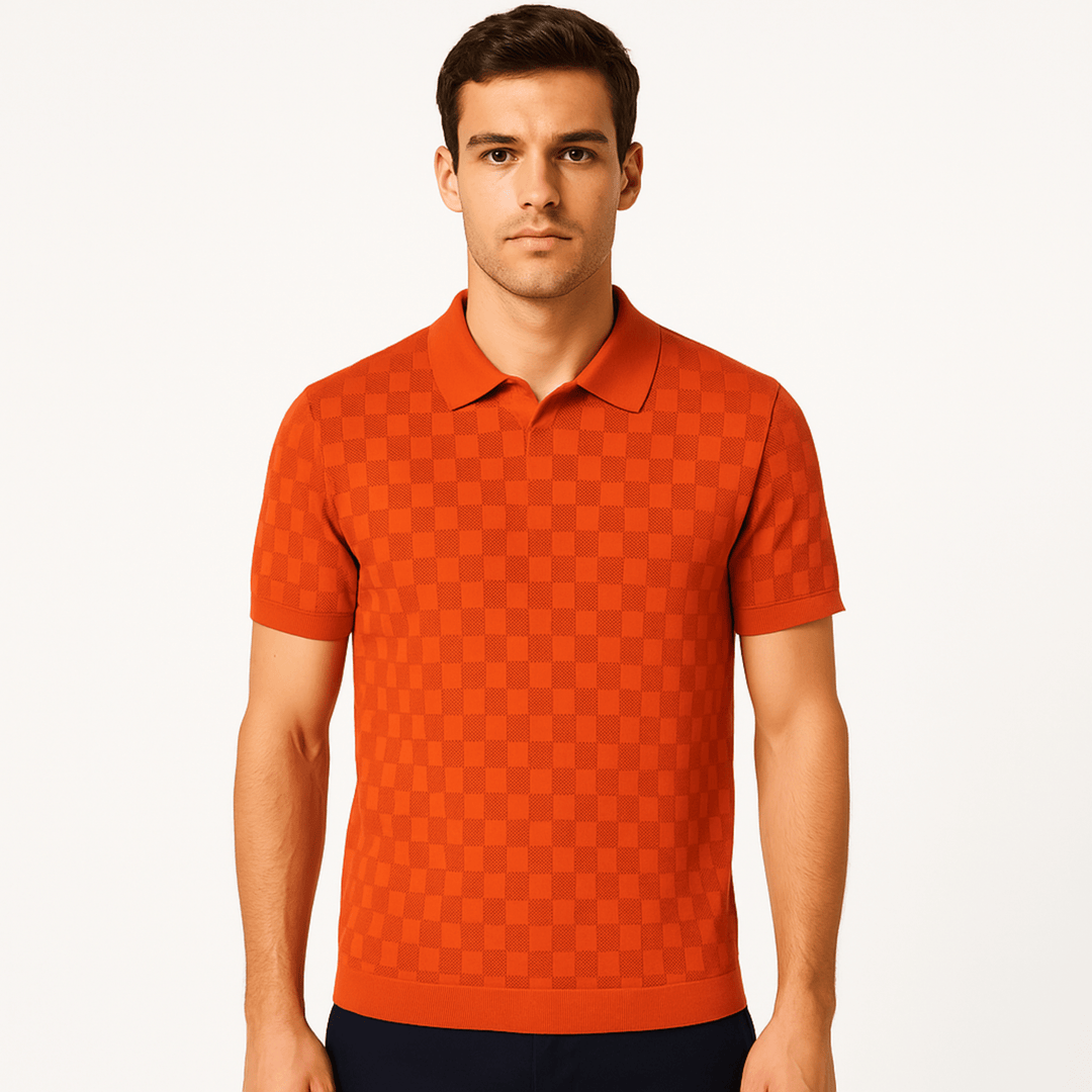 Nortvale - Plaid Ice Silk Polo Shirt - 14:173#Orange;5:361386#Asian M 48 - 56KG