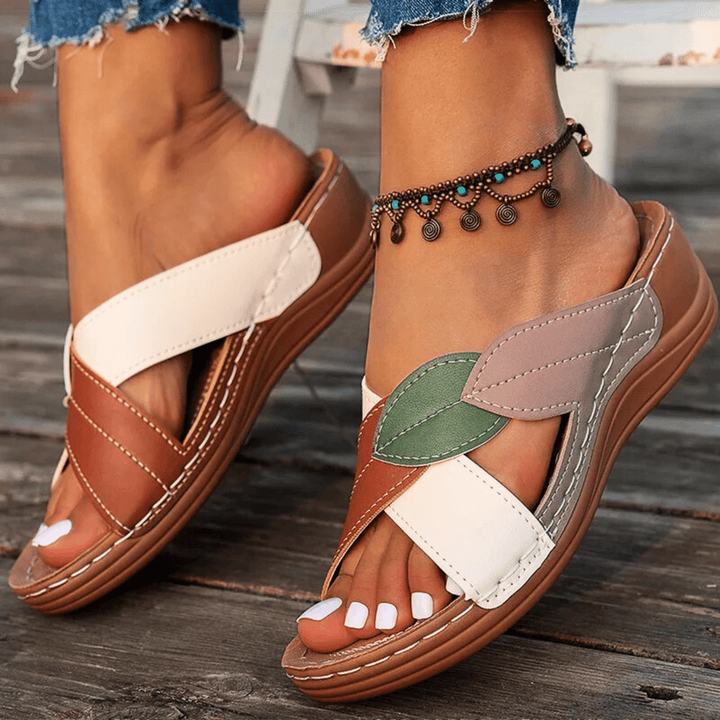 Nortvale - Retro Leather Wedge Sandals - 14:29#White;200000124:200000334