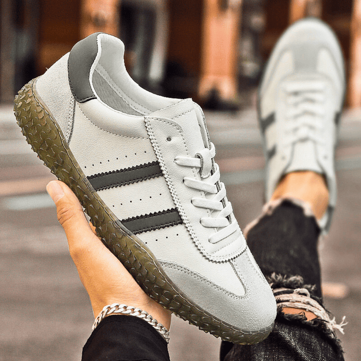 Nortvale - Stride Genuine Leather Trainers - 14:771#Grey White;200000124:200000334