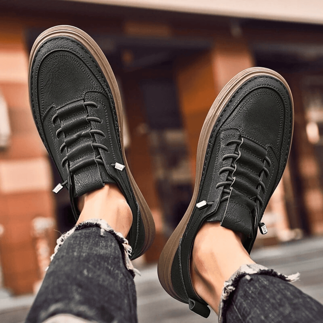 Nortvale - Vulcanized Genuine Leather Sneakers - 14:193#Black;200000124:200000334