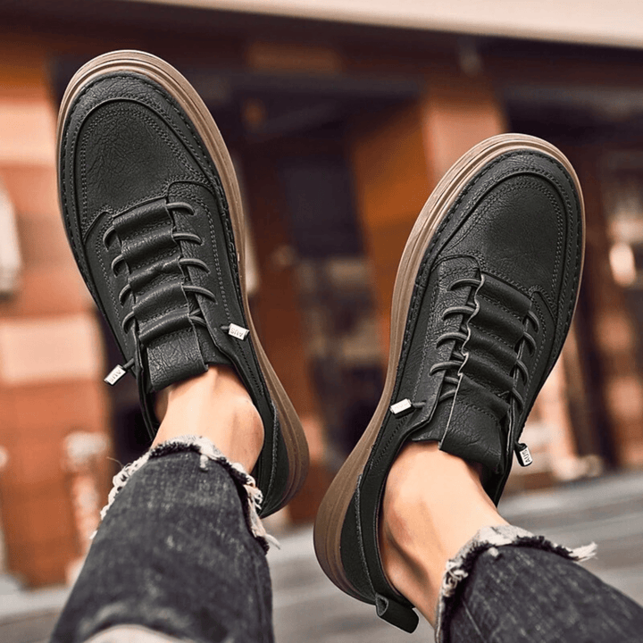 Nortvale - Vulcanized Genuine Leather Sneakers - 14:193#Black;200000124:200000334