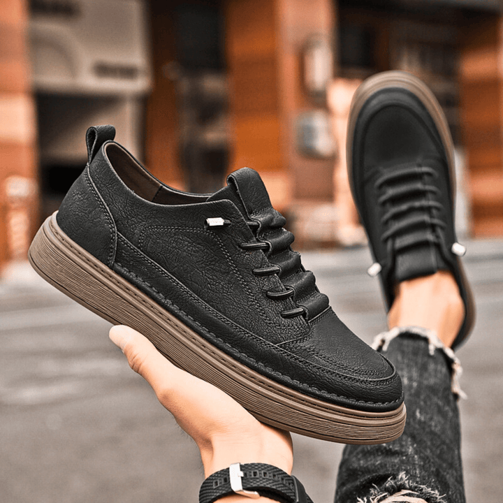 Nortvale - Vulcanized Genuine Leather Sneakers - 14:193#Black;200000124:200000334