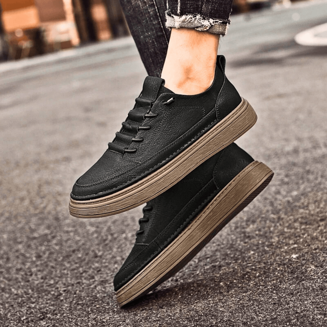 Nortvale - Vulcanized Genuine Leather Sneakers - 14:193#Black;200000124:200000334