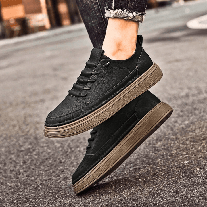 Nortvale - Vulcanized Genuine Leather Sneakers - 14:193#Black;200000124:200000334