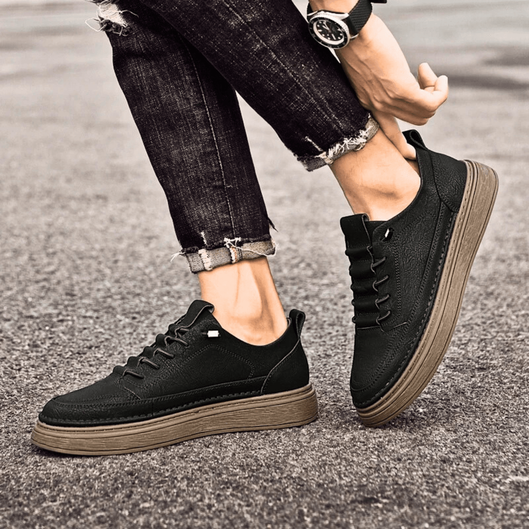 Nortvale - Vulcanized Genuine Leather Sneakers - 14:193#Black;200000124:200000334