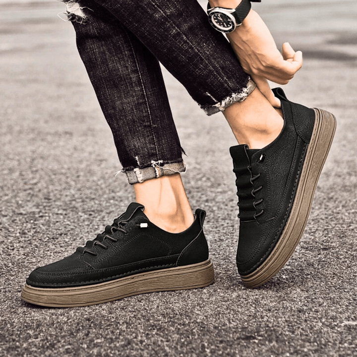 Nortvale - Vulcanized Genuine Leather Sneakers - 14:193#Black;200000124:200000334
