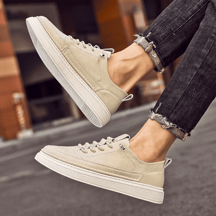 Nortvale - Vulcanized Genuine Leather Sneakers - 14:365458#sandy;200000124:200000334