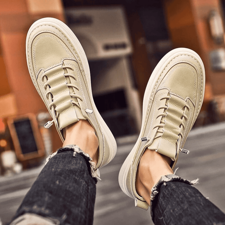 Nortvale - Vulcanized Genuine Leather Sneakers - 14:365458#sandy;200000124:200000334