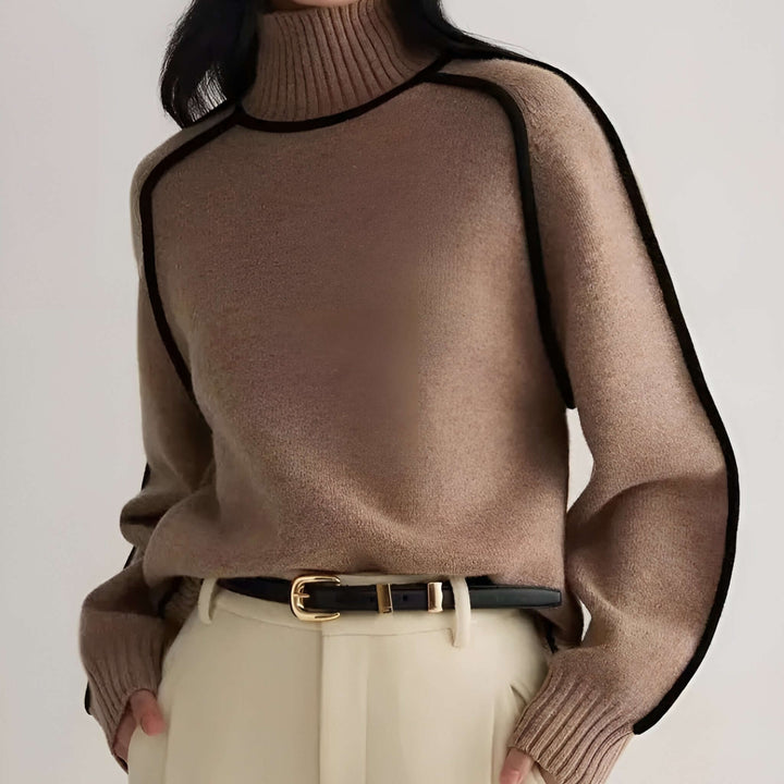 Molvana - Turtleneck Knit Sweater - 14:1254#coffee;5:100014065
