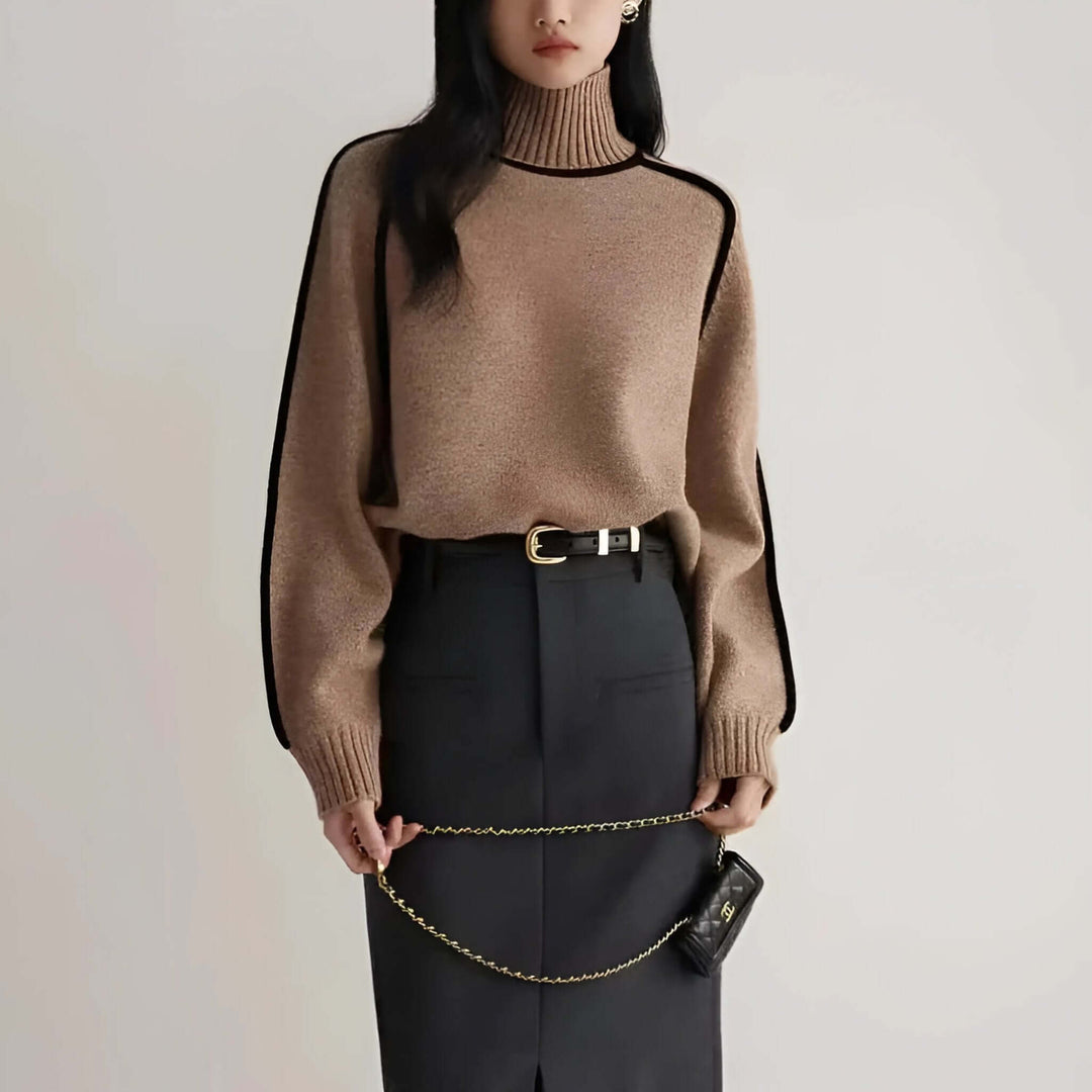 Molvana - Turtleneck Knit Sweater - 14:1254#coffee;5:100014064