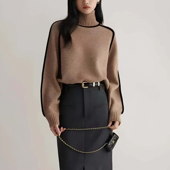 Molvana - Turtleneck Knit Sweater - 14:1254#coffee;5:100014064